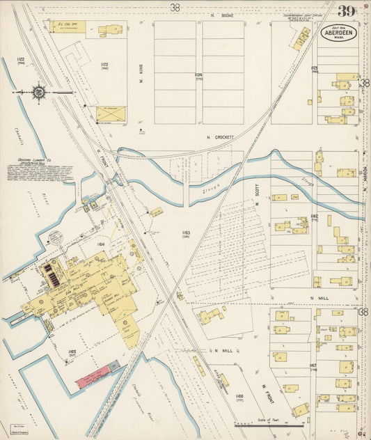 Sanborn Fire Insurance Map from Aberdeen, Grays Harbor County, Washington (1914), Sheet #0039 - Historic Sanborn Fire Insurance Map Print, vintage old map wall art, antique decor, genealogy gift, Washington Washington map