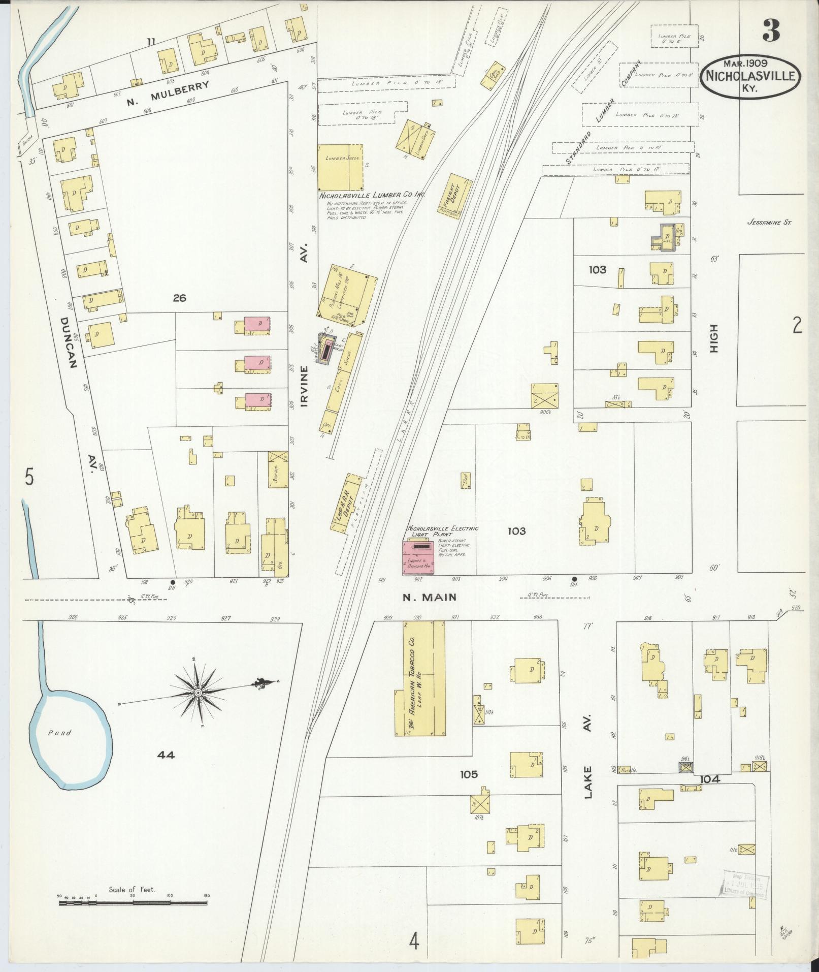Sanborn Fire Insurance Map from Nicholasville, Jessamine County, Kentucky (1909), Sheet #0003 - Complete Map Set gallery image, historic Sanborn map, vintage wall art, Kentucky Kentucky