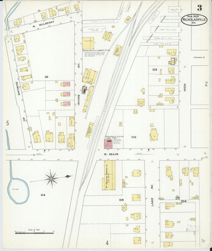 Sanborn Fire Insurance Map from Nicholasville, Jessamine County, Kentucky (1909), Sheet #0003 - Complete Map Set gallery image, historic Sanborn map, vintage wall art, Kentucky Kentucky
