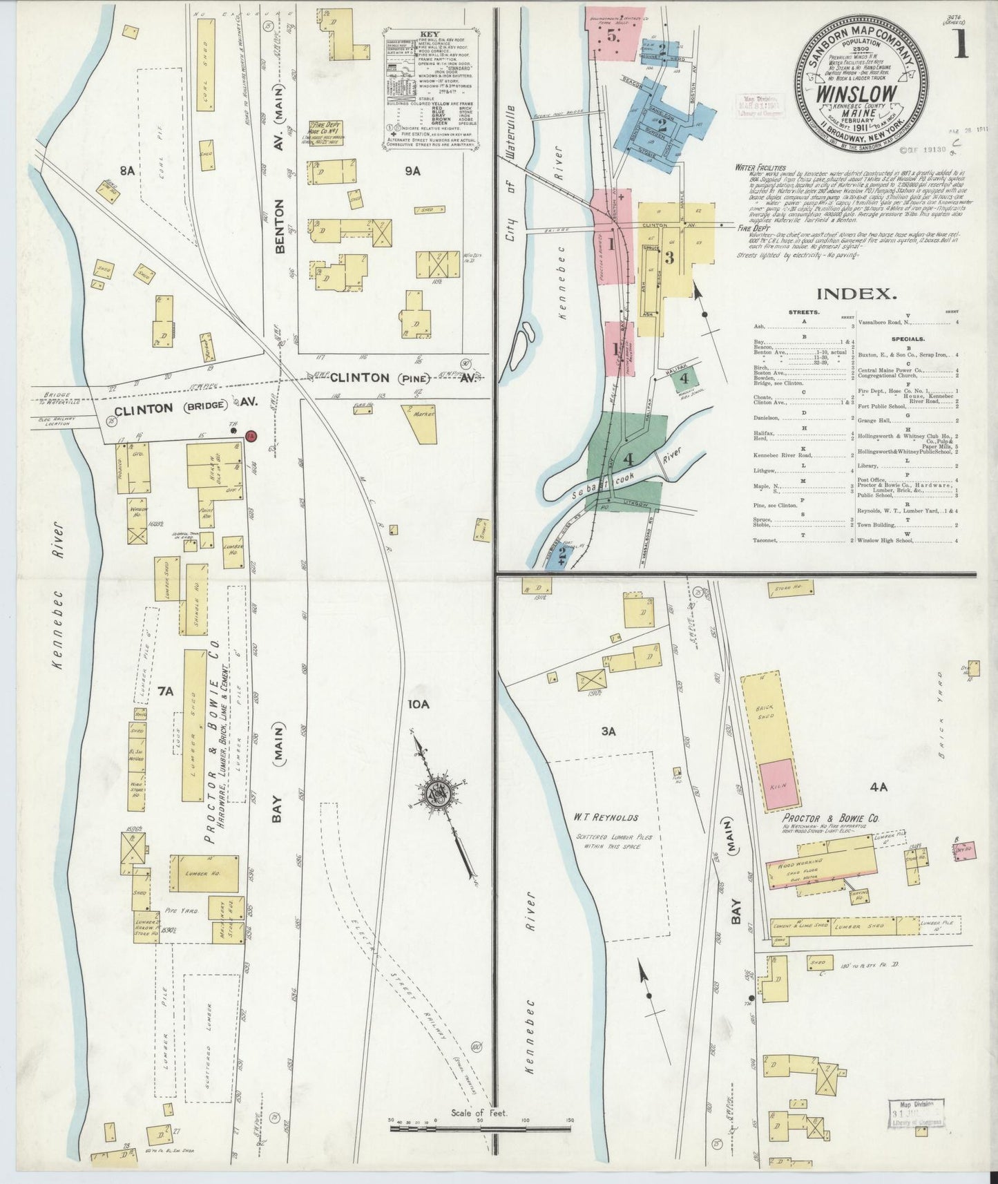 Sanborn Fire Insurance Map from Winslow, Kennebec County, Maine. (1911) – Historic Sanborn Fire Insurance Map Print