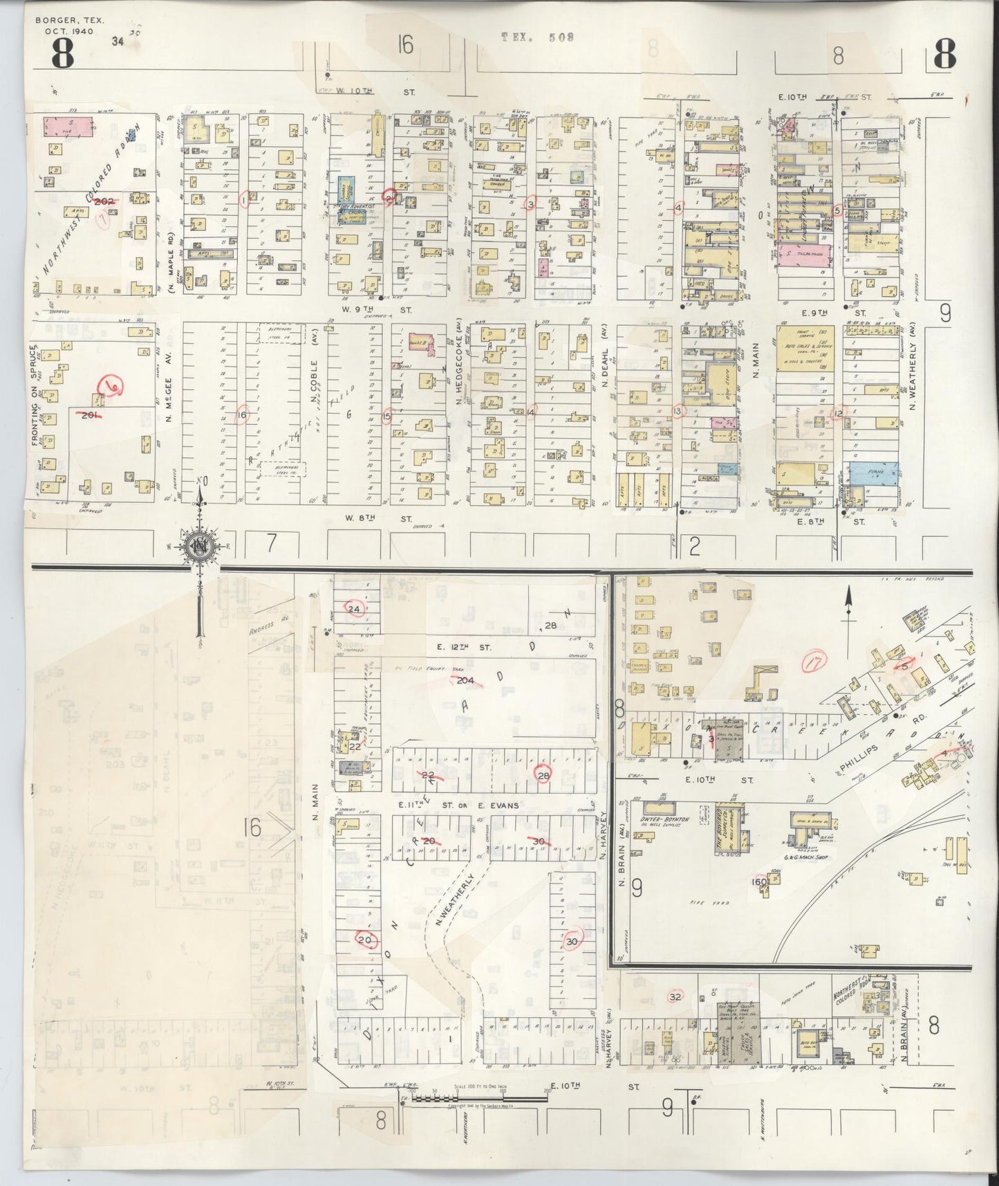 Sanborn Fire Insurance Map from Borger, Hutchinson County, Texas (1950), Sheet #0008 - Historic Sanborn Fire Insurance Map Print, vintage old map wall art, antique decor, genealogy gift, Texas Texas map