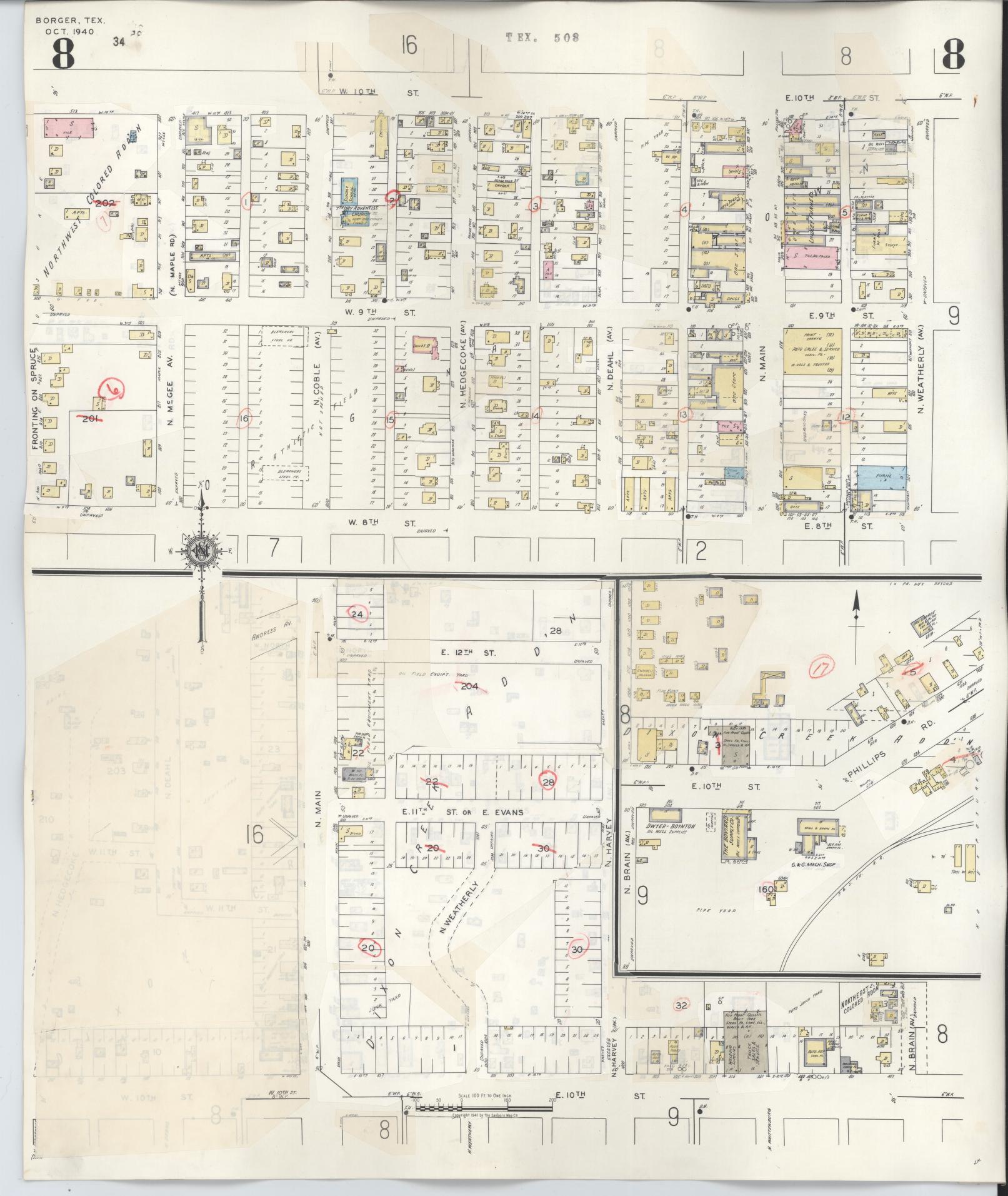Sanborn Fire Insurance Map from Borger, Hutchinson County, Texas (1950), Sheet #0008 - Historic Sanborn Fire Insurance Map Print, vintage old map wall art, antique decor, genealogy gift, Texas Texas map