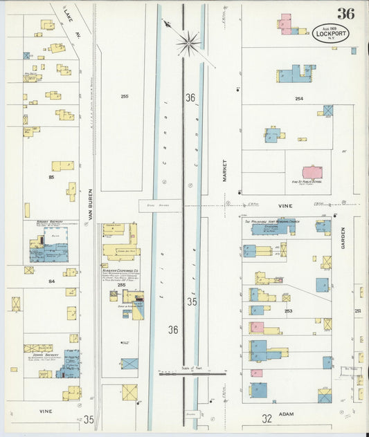 Sanborn Fire Insurance Map from Lockport, Niagara County, New York (1909), Sheet #0036 - Historic Sanborn Fire Insurance Map Print, vintage old map wall art, antique decor, genealogy gift, New York New York map