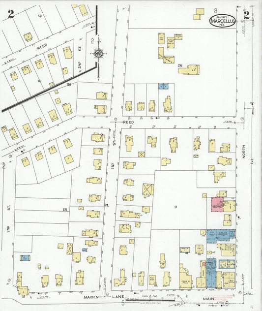 Sanborn Fire Insurance Map from Marcellus, Onondaga County, New York (1927), Sheet #0002 - Historic Sanborn Fire Insurance Map Print, vintage old map wall art, antique decor, genealogy gift, New York New York map