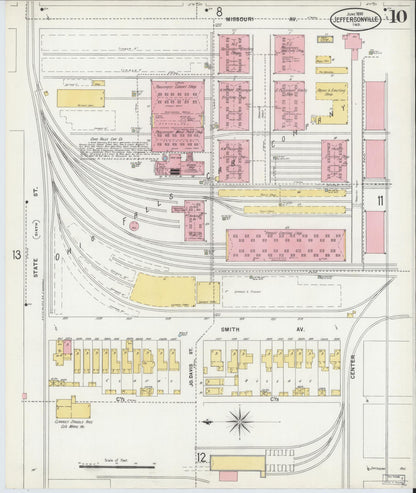 Sanborn Fire Insurance Map from Jeffersonville, Clark County, Indiana (1898), Sheet #0010 - Historic Sanborn Fire Insurance Map Print, vintage old map wall art, antique decor, genealogy gift, Indiana Indiana map