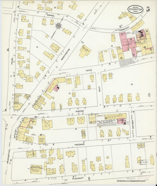 Sanborn Fire Insurance Map from Stoughton, Norfolk County, Massachusetts (1912), Sheet #0005 - Historic Sanborn Fire Insurance Map Print, vintage old map wall art, antique decor, genealogy gift, Massachusetts Massachusetts map