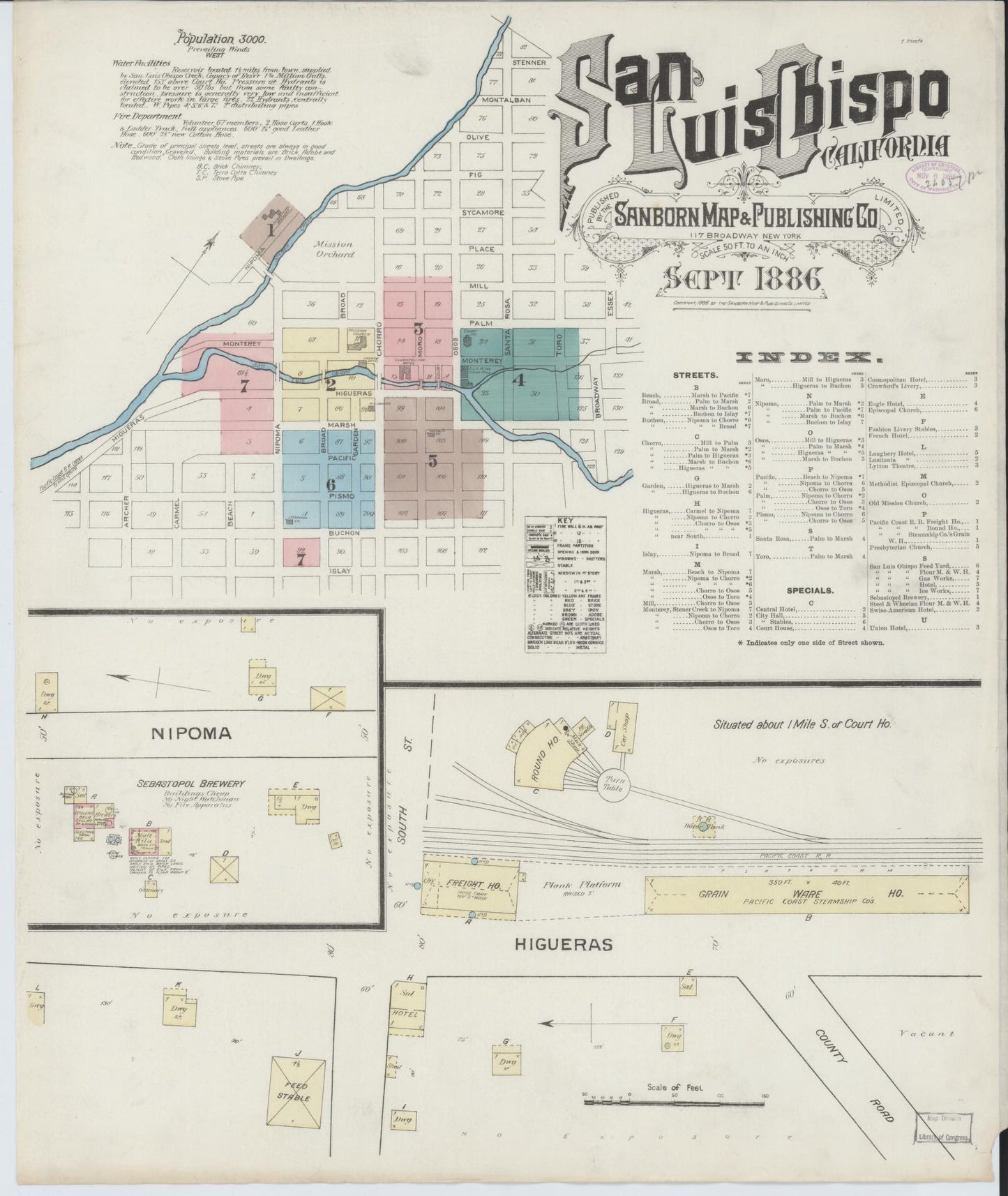 Sanborn Fire Insurance Map from San Luis Obispo, San Luis Obispo County, California (1886), Sheet #0001 - Complete Map Set gallery image, historic Sanborn map, vintage wall art, California California