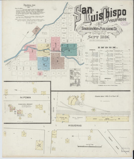 Sanborn Fire Insurance Map from San Luis Obispo, San Luis Obispo County, California (1886), Sheet #0001 - Complete Map Set gallery image, historic Sanborn map, vintage wall art, California California