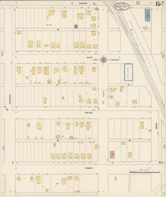 Sanborn Fire Insurance Map from Miles City, Custer County, Montana (1916), Sheet #0006 - Historic Sanborn Fire Insurance Map Print, vintage old map wall art, antique decor, genealogy gift, Montana Montana map