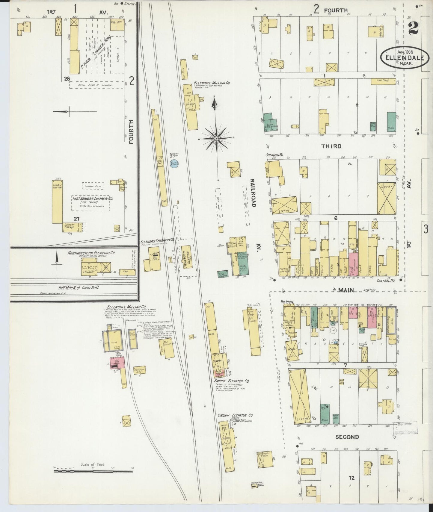 Sanborn Fire Insurance Map from Ellendale, Dickey County, North Dakota (1905), Sheet #0002 - Historic Sanborn Fire Insurance Map Print, vintage old map wall art, antique decor, genealogy gift, North Dakota North Dakota map