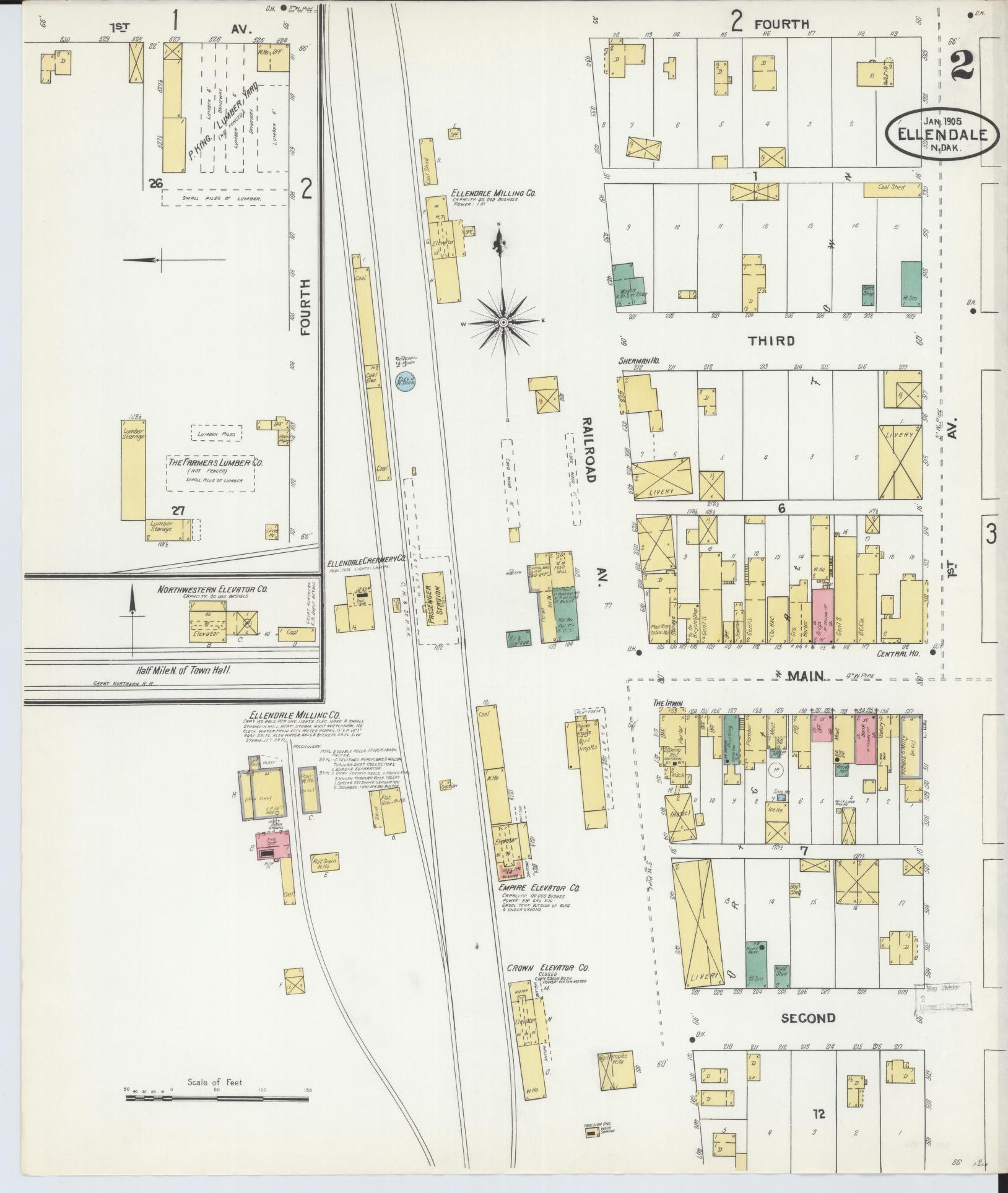 Sanborn Fire Insurance Map from Ellendale, Dickey County, North Dakota (1905), Sheet #0002 - Historic Sanborn Fire Insurance Map Print, vintage old map wall art, antique decor, genealogy gift, North Dakota North Dakota map