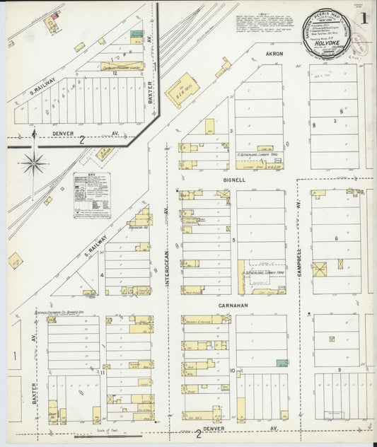 Sanborn Fire Insurance Map from Holyoke, Phillips County, Colorado (1899), Sheet #0001 - Complete Map Set gallery image, historic Sanborn map, vintage wall art, Colorado Colorado