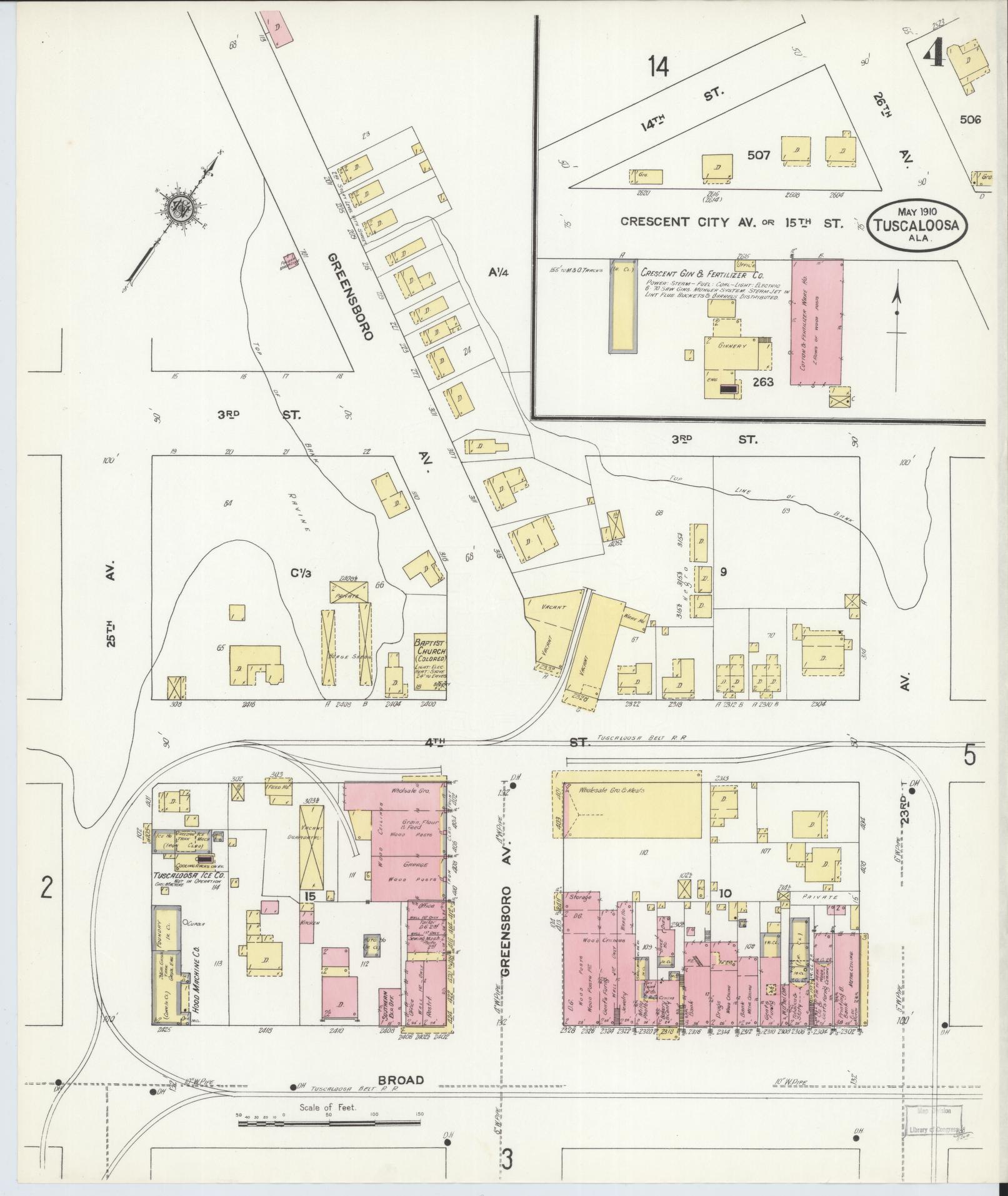 Sanborn Fire Insurance Map from Tuscaloosa, Tuscaloosa County, Alabama (1910), Sheet #0004 - Historic Sanborn Fire Insurance Map Print, vintage old map wall art, antique decor, genealogy gift, Alabama Alabama map