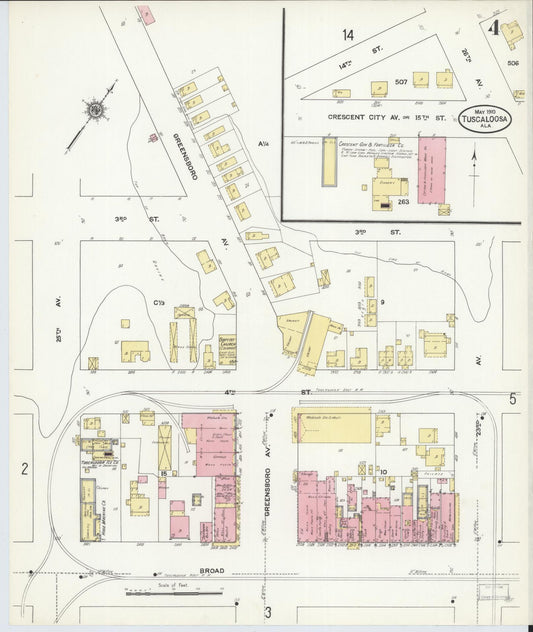 Sanborn Fire Insurance Map from Tuscaloosa, Tuscaloosa County, Alabama (1910), Sheet #0004 - Historic Sanborn Fire Insurance Map Print, vintage old map wall art, antique decor, genealogy gift, Alabama Alabama map