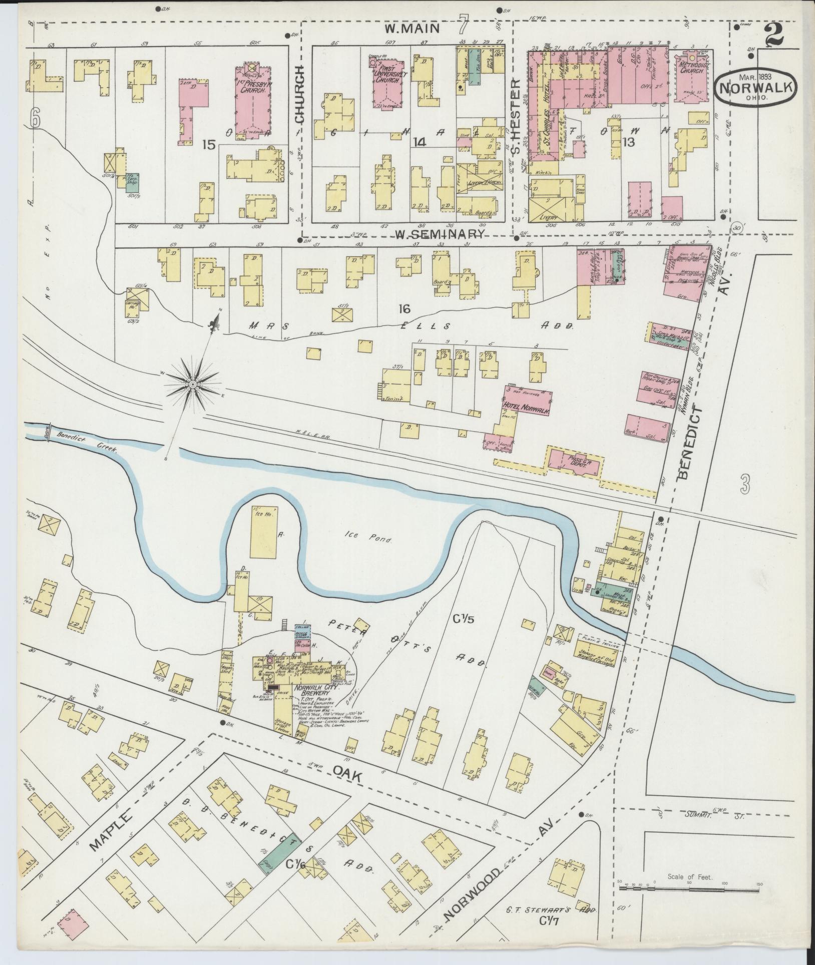 Sanborn Fire Insurance Map from Norwalk, Huron County, Ohio (1893), Sheet #0002 - Historic Sanborn Fire Insurance Map Print, vintage old map wall art, antique decor, genealogy gift, Ohio Ohio map