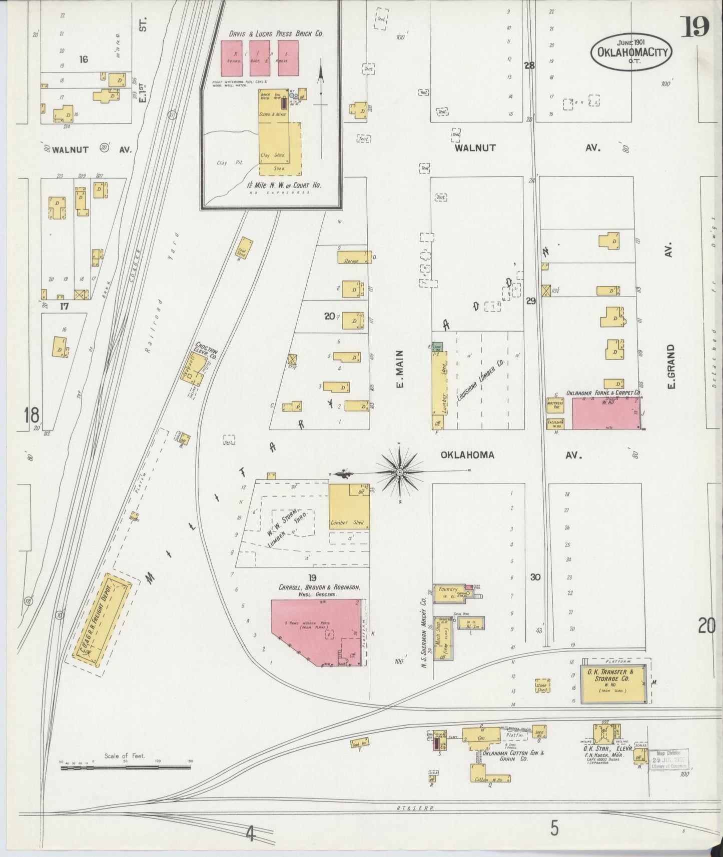 Sanborn Fire Insurance Map from Oklahoma City, Oklahoma County, Oklahoma (1901), Sheet #0019 - Complete Map Set gallery image, historic Sanborn map, vintage wall art, Oklahoma City Oklahoma