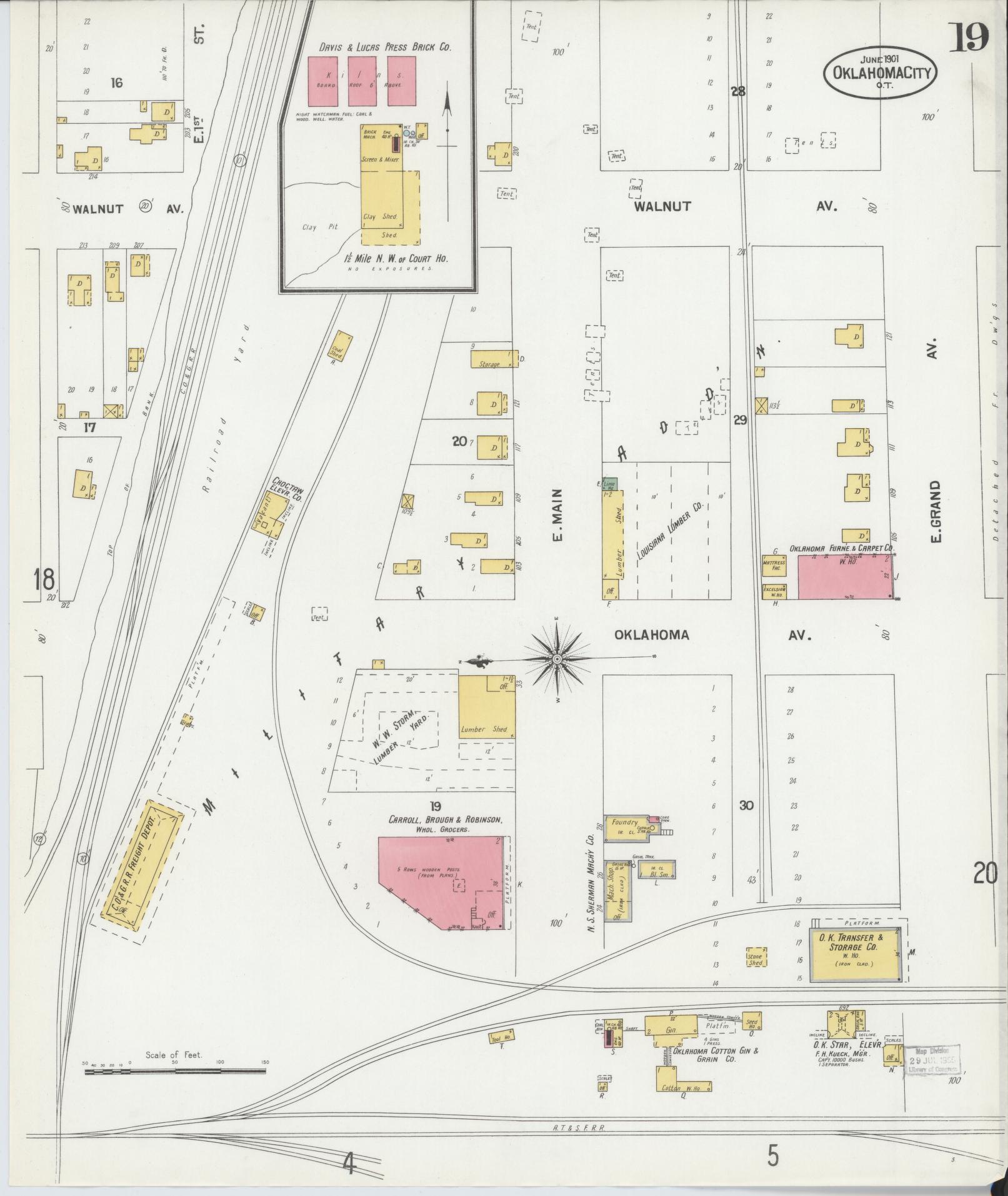 Sanborn Fire Insurance Map from Oklahoma City, Oklahoma County, Oklahoma (1901), Sheet #0019 - Complete Map Set gallery image, historic Sanborn map, vintage wall art, Oklahoma City Oklahoma