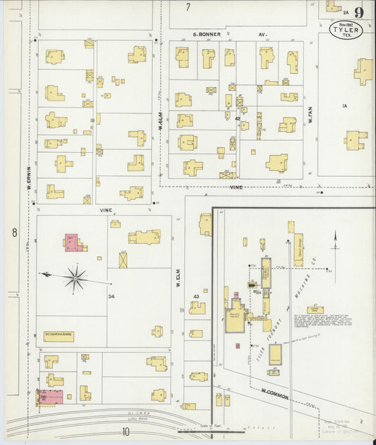 Sanborn Fire Insurance Map from Tyler, Smith County, Texas (1902), Sheet #0009 - Historic Sanborn Fire Insurance Map Print, vintage old map wall art, antique decor, genealogy gift, Texas Texas map