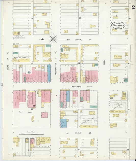 Sanborn Fire Insurance Map from Tecumseh, Pottawatomie County, Oklahoma (1907), Sheet #0002 - Historic Sanborn Fire Insurance Map Print, vintage old map wall art, antique decor, genealogy gift, Oklahoma Oklahoma map