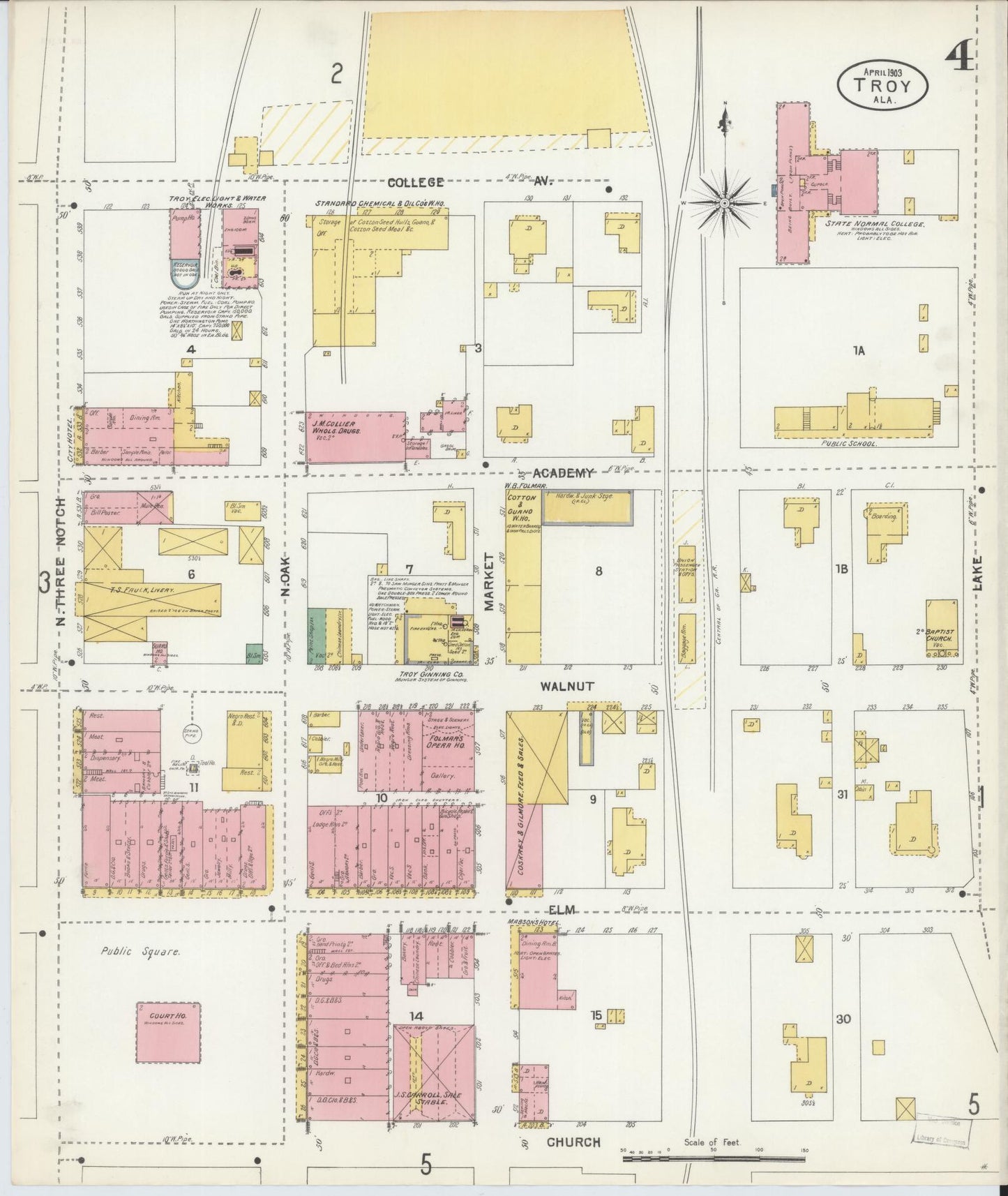 Sanborn Fire Insurance Map from Troy, Pike County, Alabama (1903), Sheet #0004 - Complete Map Set gallery image, historic Sanborn map, vintage wall art, Alabama Alabama