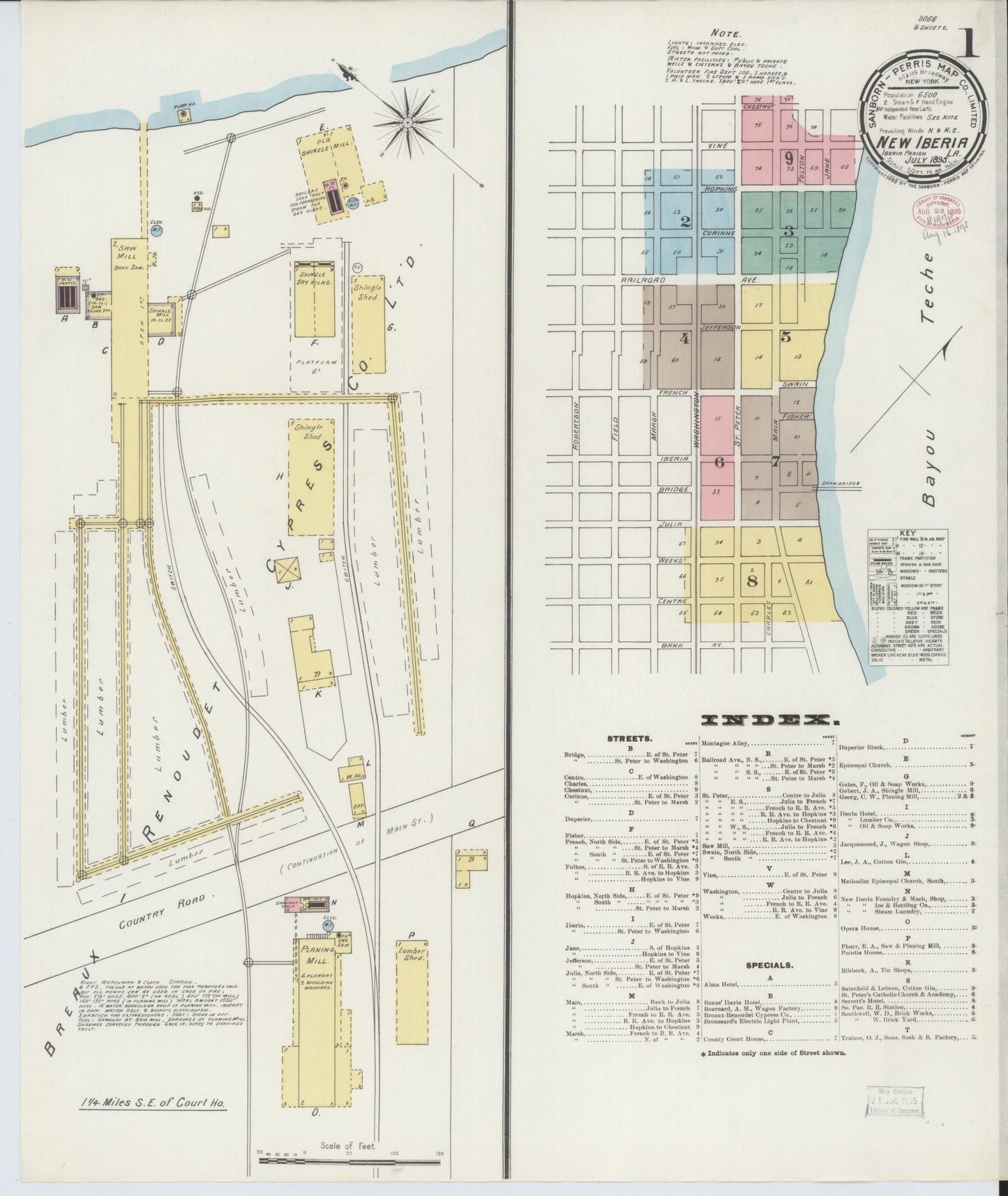 Sanborn Fire Insurance Map from New Iberia, Iberia Parish, Louisiana. (1895) – Historic Sanborn Fire Insurance Map Print
