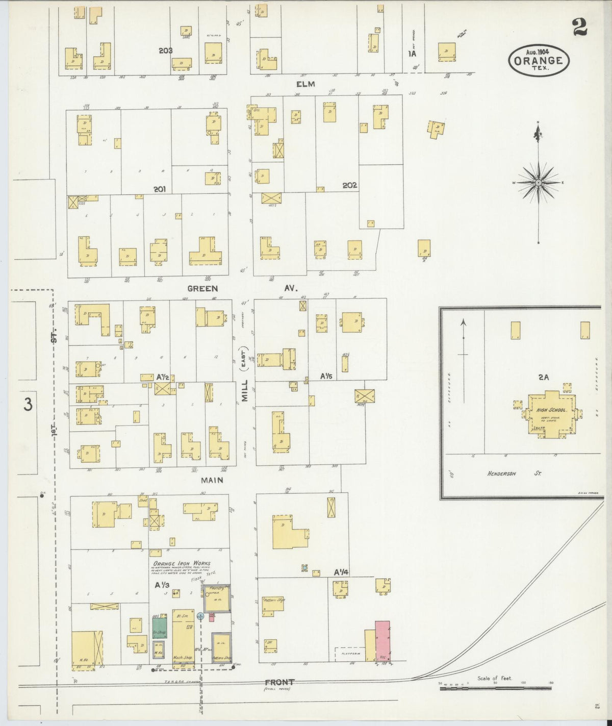 Sanborn Fire Insurance Map from Orange, Orange County, Texas (1904), Sheet #0002 - Complete Map Set gallery image, historic Sanborn map, vintage wall art, Texas Texas