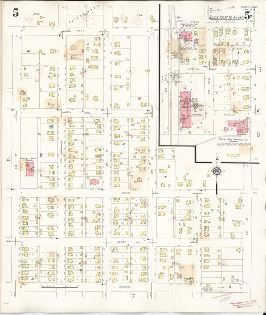 Sanborn Fire Insurance Map from Perry, Dallas County, Iowa (1947), Sheet #0005 - Historic Sanborn Fire Insurance Map Print, vintage old map wall art
