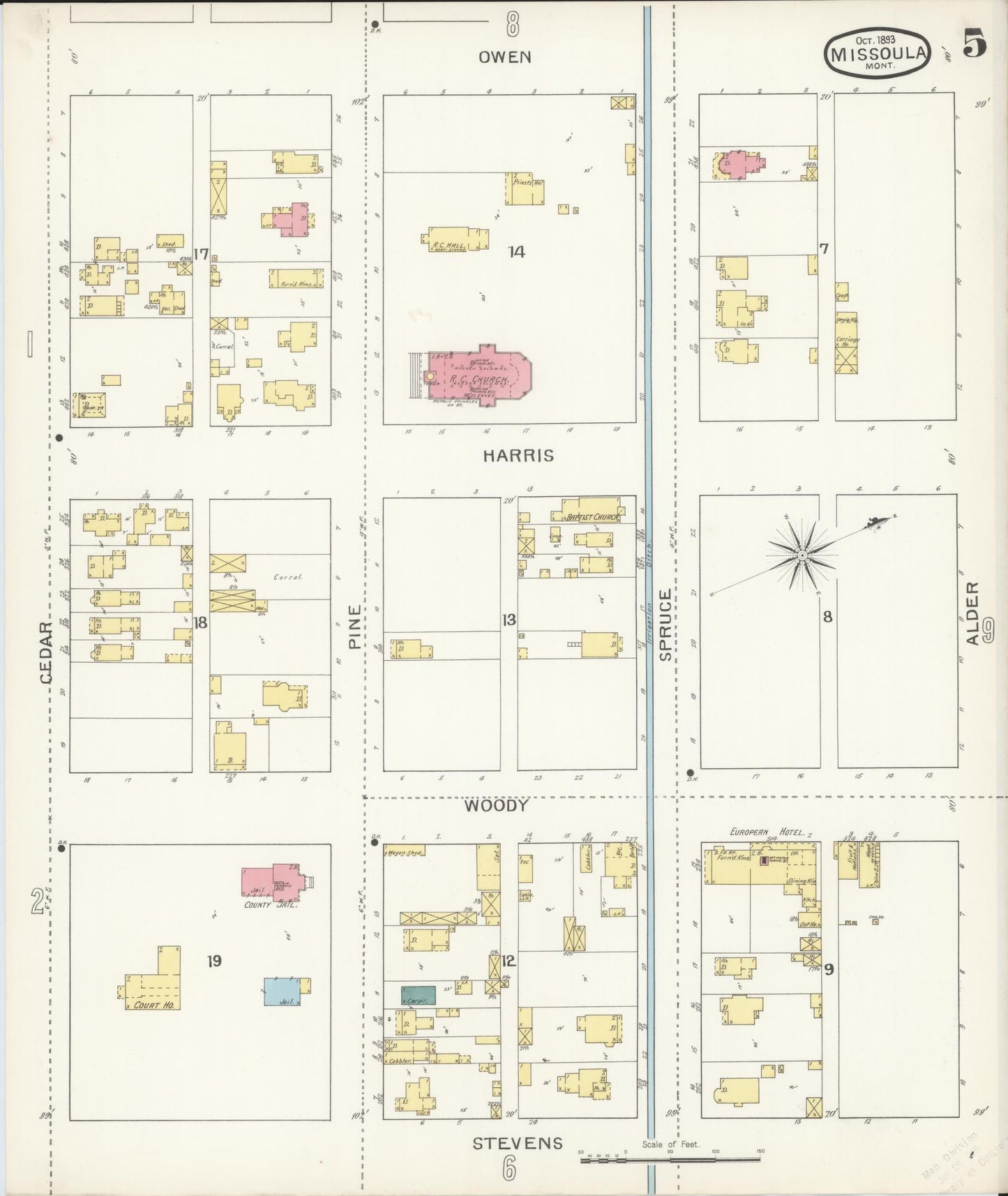 Sanborn Fire Insurance Map from Missoula, Missoula County, Montana (1893), Sheet #0005 - Historic Sanborn Fire Insurance Map Print, vintage old map wall art, antique decor, genealogy gift, Montana Montana map