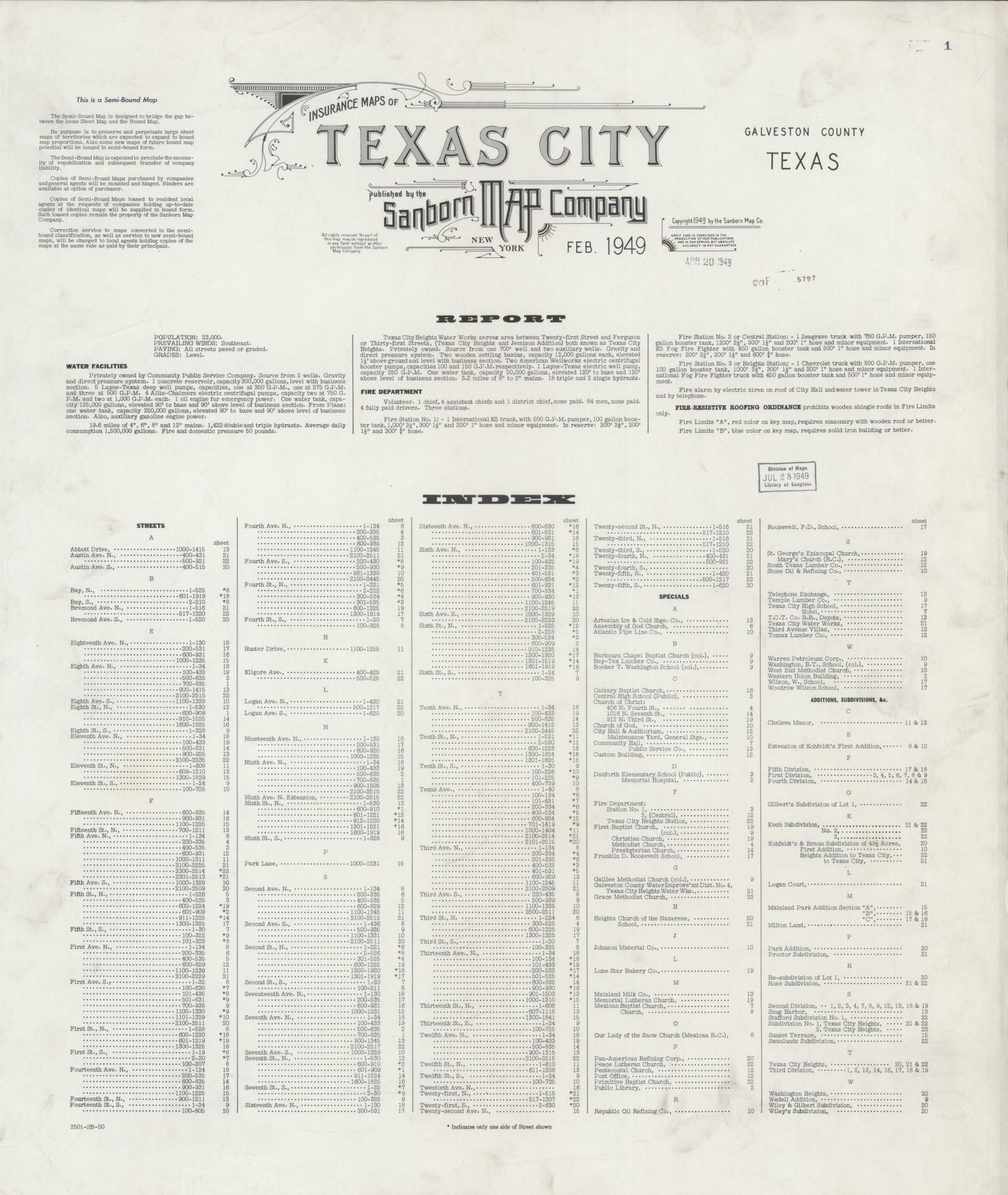 Sanborn Fire Insurance Map from Texas City, Galveston County, Texas. (1949) – Historic Sanborn Fire Insurance Map Print