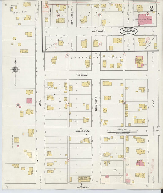 Sanborn Fire Insurance Map from Remington, Jasper County, Indiana (1932), Sheet #0002 - Historic Sanborn Fire Insurance Map Print, vintage old map wall art, antique decor, genealogy gift, Indiana Indiana map