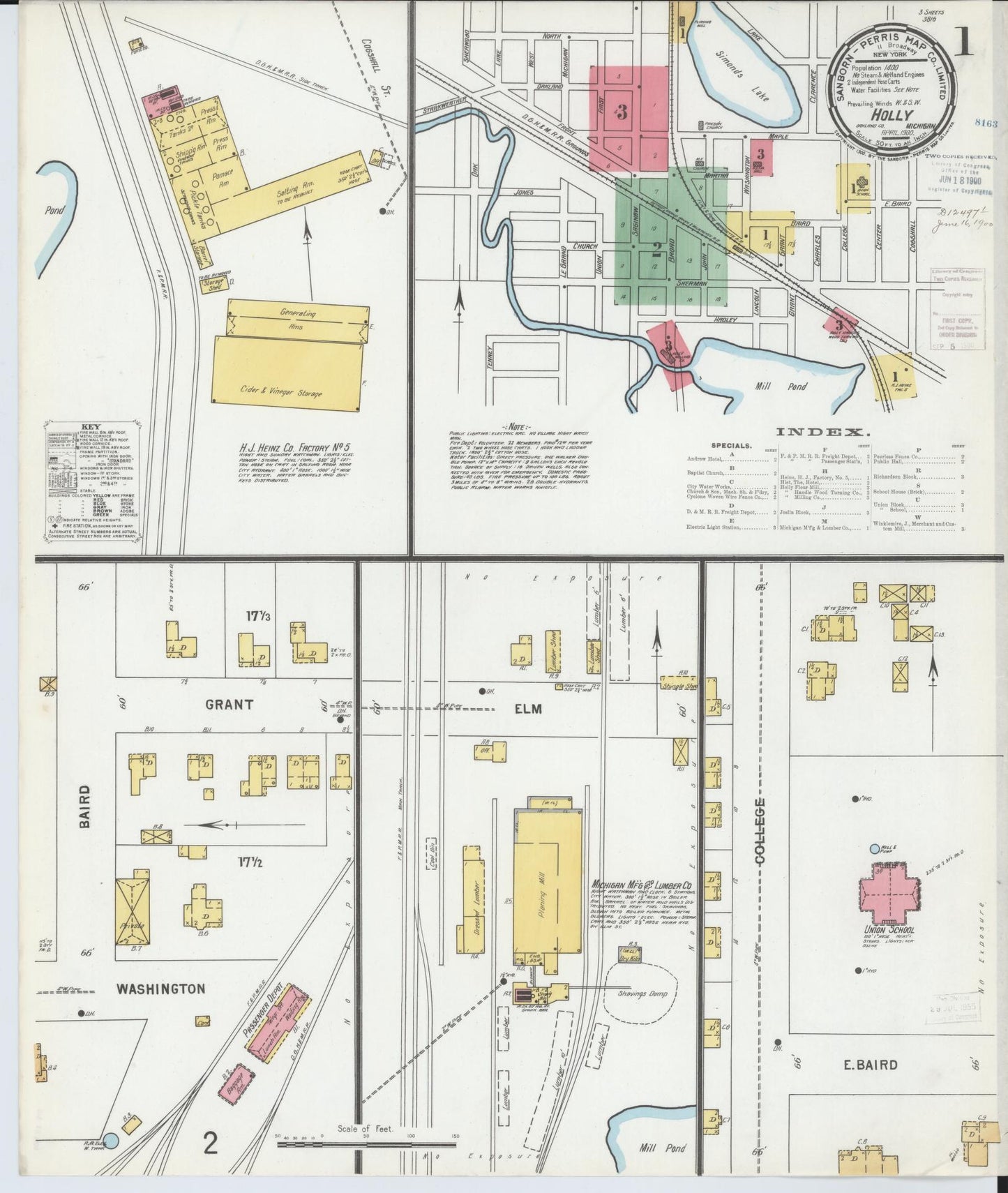 Sanborn Fire Insurance Map from Holly, Oakland County, Michigan (1900), Sheet #0001 - Complete Map Set gallery image, historic Sanborn map, vintage wall art, Michigan Michigan