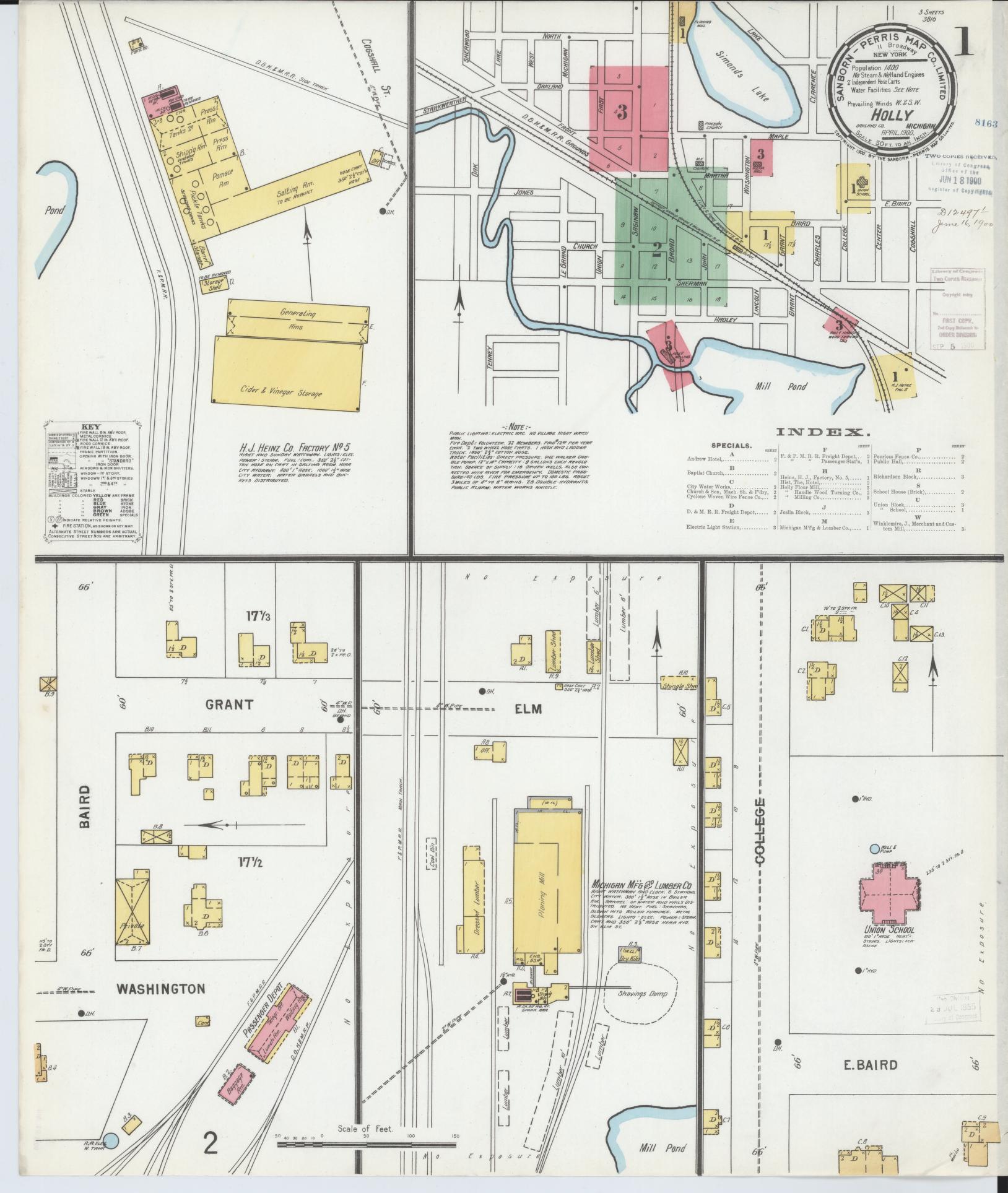 Sanborn Fire Insurance Map from Holly, Oakland County, Michigan (1900), Sheet #0001 - Complete Map Set gallery image, historic Sanborn map, vintage wall art, Michigan Michigan