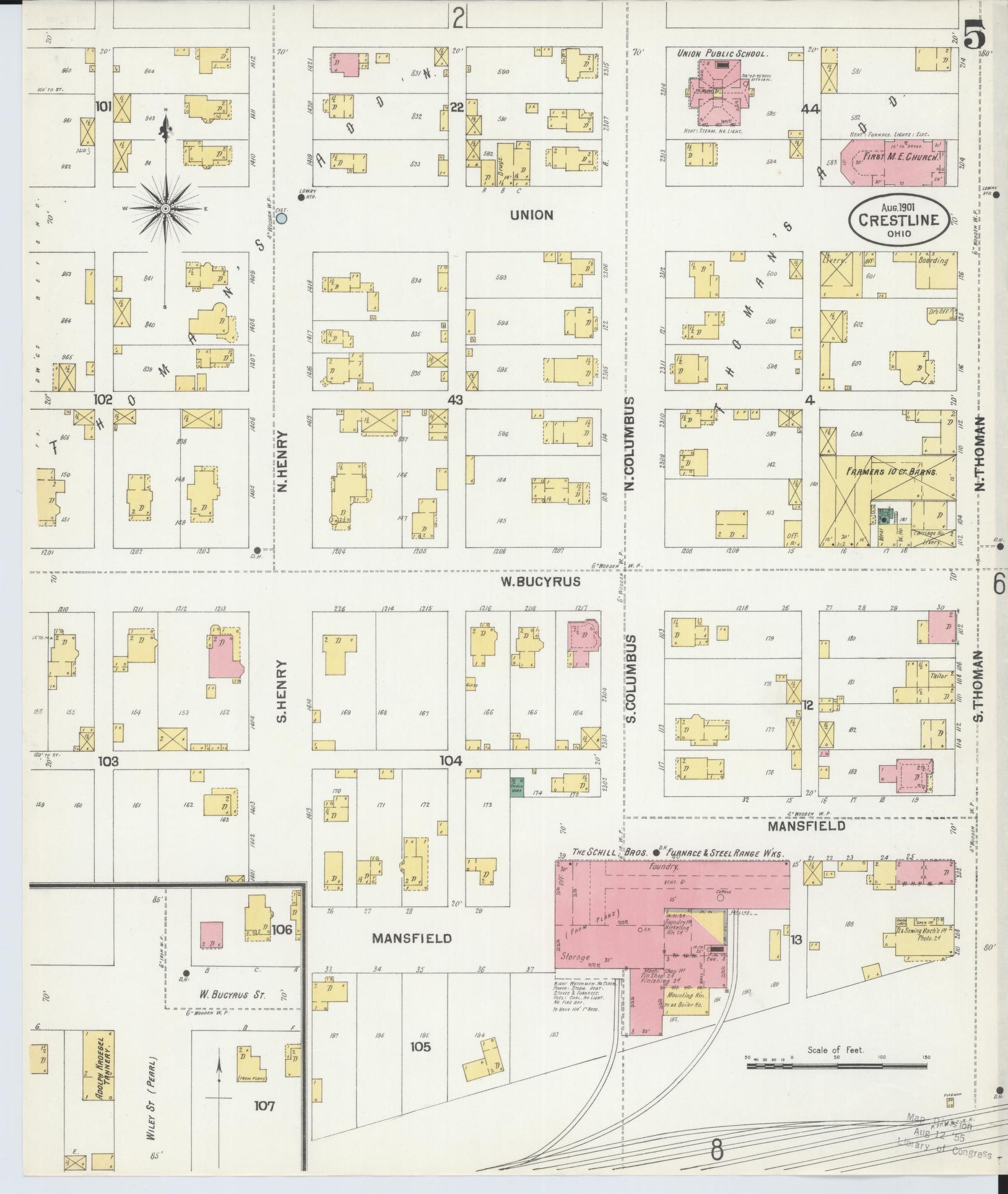 Sanborn Fire Insurance Map from Crestline, Crawford County, Ohio (1901), Sheet #0005 - Historic Sanborn Fire Insurance Map Print, vintage old map wall art, antique decor, genealogy gift, Ohio Ohio map