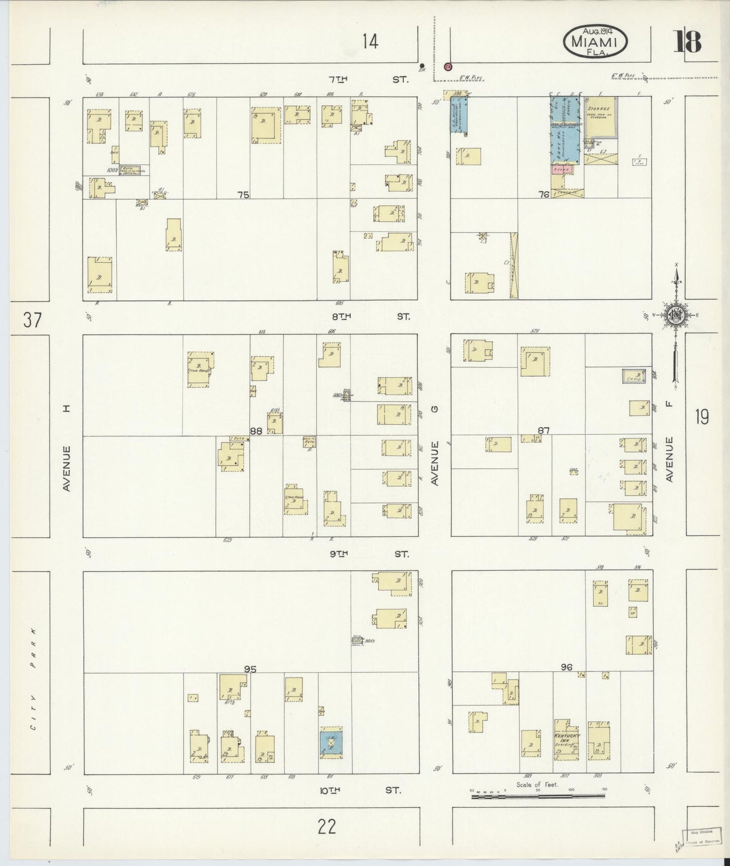 Sanborn Fire Insurance Map from Miami, Dade County, Florida (1914), Sheet #0018 - Complete Map Set gallery image, historic Sanborn map, vintage wall art, Florida Florida