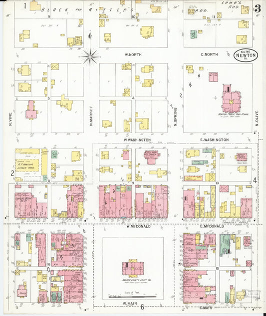 Sanborn Fire Insurance Map from Newton, Jasper County, Iowa (1900), Sheet #0003 - Historic Sanborn Fire Insurance Map Print, vintage old map wall art