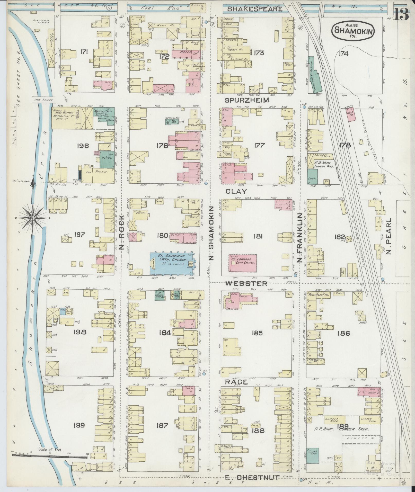 Sanborn Fire Insurance Map from Shamokin, Northumberland County, Pennsylvania (1891), Sheet #0013 - Complete Map Set gallery image, historic Sanborn map, vintage wall art, Pennsylvania Pennsylvania