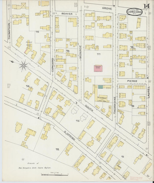 Sanborn Fire Insurance Map from Concord, Merrimack County, New Hampshire (1893), Sheet #0014 - Historic Sanborn Fire Insurance Map Print, vintage old map wall art, antique decor, genealogy gift, New Hampshire New Hampshire map