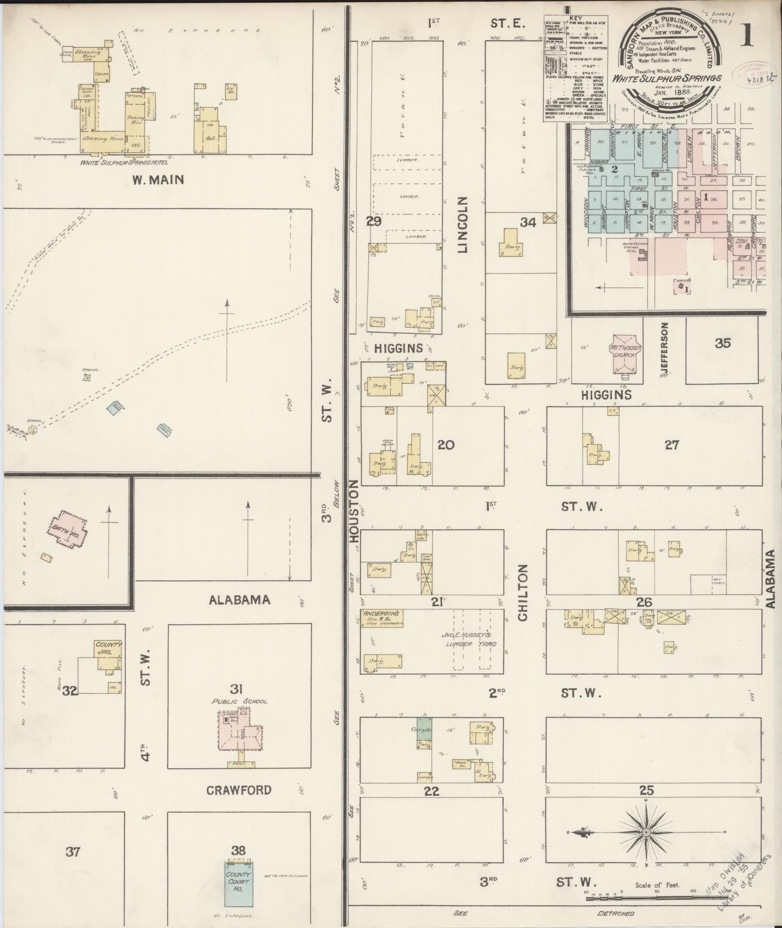 Sanborn Fire Insurance Map from White Sulphur Springs, Meagber County, Montana (1889), Sheet #0001 - Complete Map Set gallery image, historic Sanborn map, vintage wall art, Montana Montana