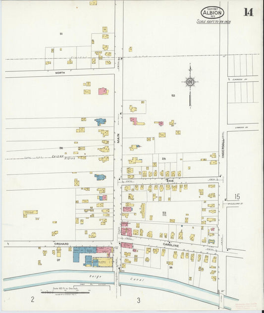 Sanborn Fire Insurance Map from Albion, Orleans County, New York (1917), Sheet #0014 - Historic Sanborn Fire Insurance Map Print, vintage old map wall art, antique decor, genealogy gift, New York New York map