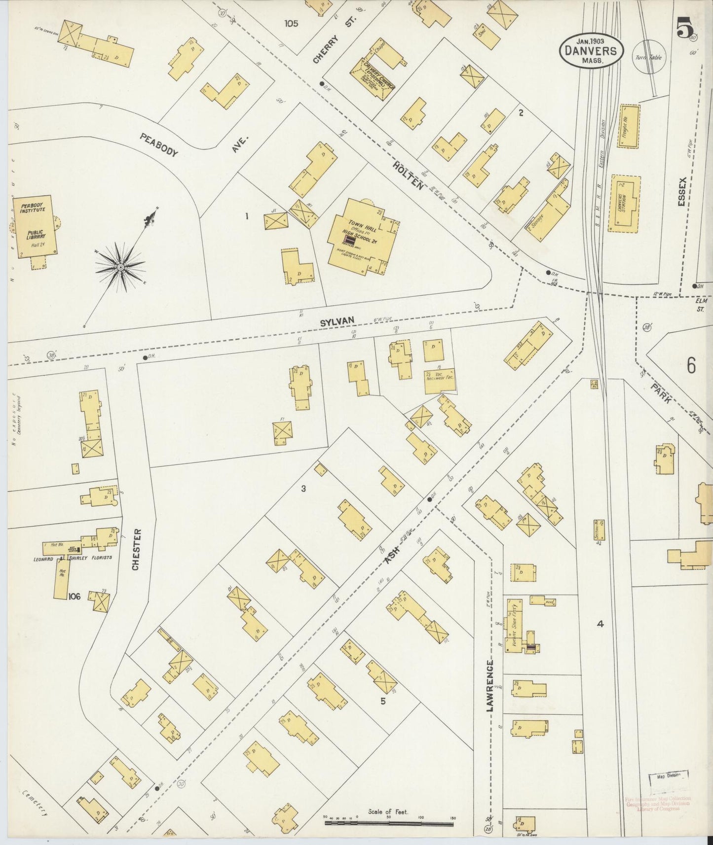 Sanborn Fire Insurance Map from Danvers, Essex County, Massachusetts (1903), Sheet #0005 - Complete Map Set gallery image, historic Sanborn map, vintage wall art, Massachusetts Massachusetts