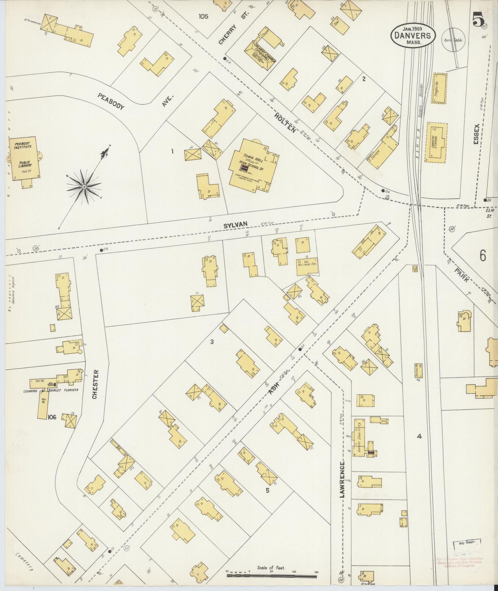 Sanborn Fire Insurance Map from Danvers, Essex County, Massachusetts (1903), Sheet #0005 - Complete Map Set gallery image, historic Sanborn map, vintage wall art, Massachusetts Massachusetts