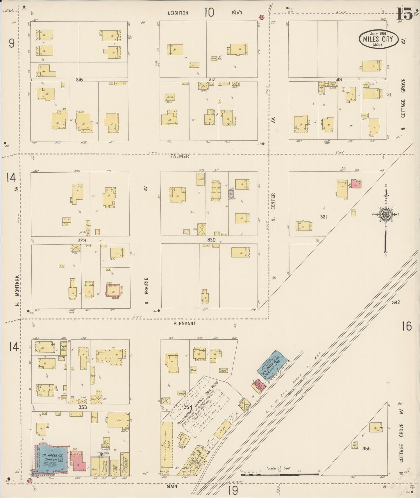 Sanborn Fire Insurance Map from Miles City, Custer County, Montana (1916), Sheet #0015 - Historic Sanborn Fire Insurance Map Print, vintage old map wall art, antique decor, genealogy gift, Montana Montana map