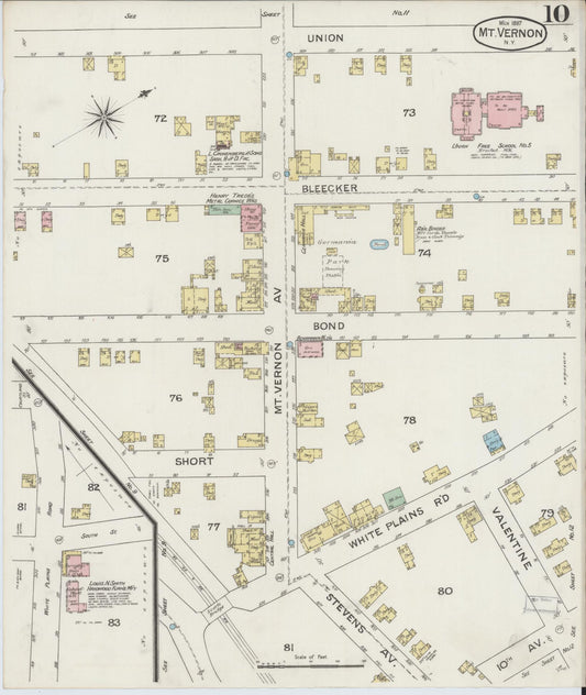 Sanborn Fire Insurance Map from Mount Vernon, Westchester County, New York (1887), Sheet #0010 - Historic Sanborn Fire Insurance Map Print, vintage old map wall art, antique decor, genealogy gift, New York New York map