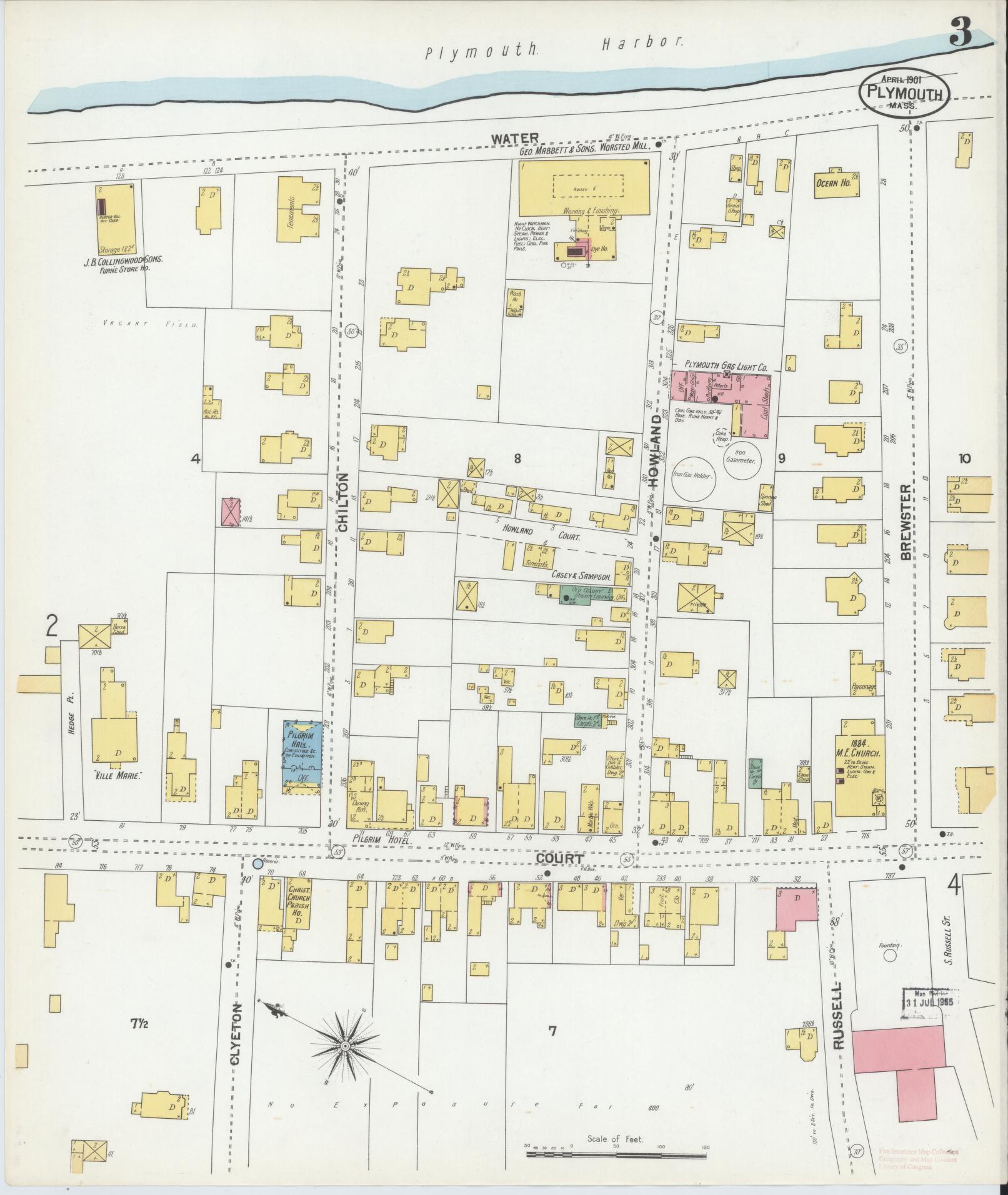 Sanborn Fire Insurance Map from Plymouth, Plymouth County, Massachusetts (1901), Sheet #0003 - Complete Map Set gallery image, historic Sanborn map, vintage wall art, Massachusetts Massachusetts