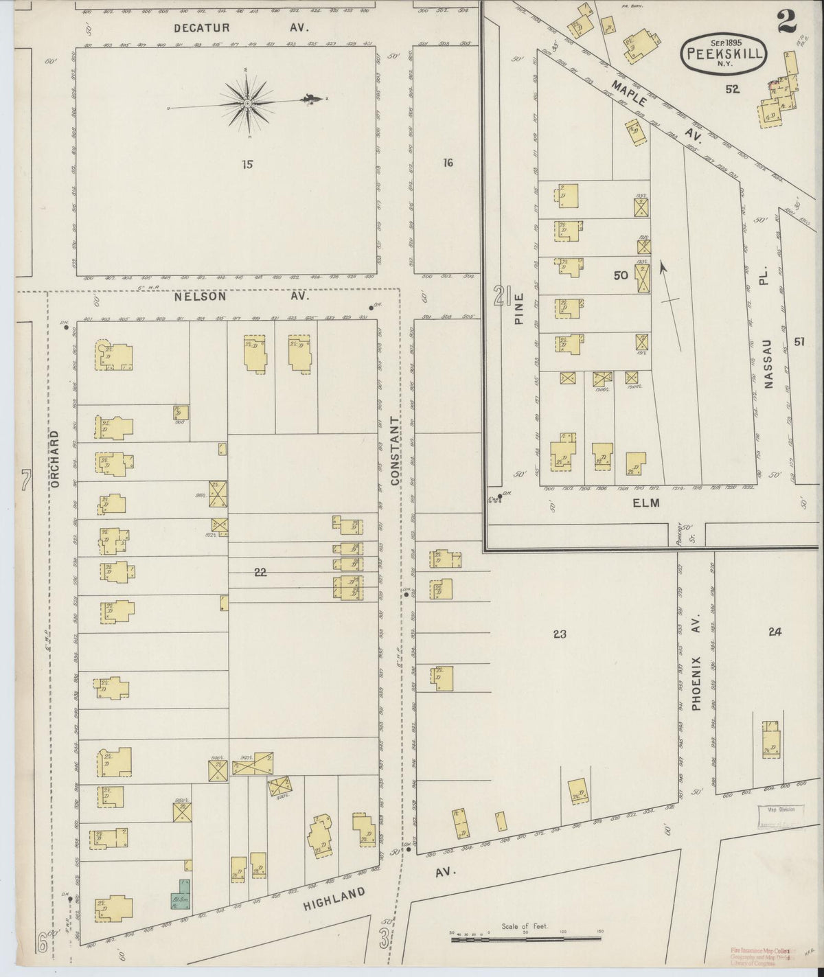 Sanborn Fire Insurance Map from Peekskill, Westchester County, New York (1895), Sheet #0002 - Historic Sanborn Fire Insurance Map Print, vintage old map wall art, antique decor, genealogy gift, New York New York map
