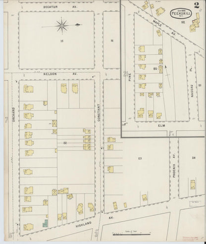 Sanborn Fire Insurance Map from Peekskill, Westchester County, New York (1895), Sheet #0002 - Historic Sanborn Fire Insurance Map Print, vintage old map wall art, antique decor, genealogy gift, New York New York map