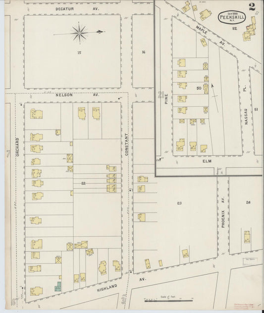 Sanborn Fire Insurance Map from Peekskill, Westchester County, New York (1895), Sheet #0002 - Historic Sanborn Fire Insurance Map Print, vintage old map wall art, antique decor, genealogy gift, New York New York map