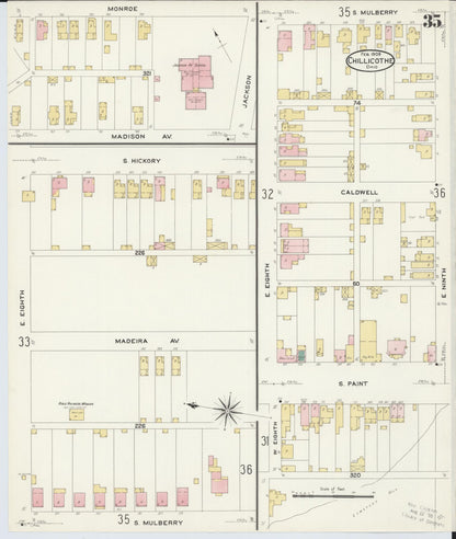 Sanborn Fire Insurance Map from Chillicothe, Ross County, Ohio (1909), Sheet #0035 - Historic Sanborn Fire Insurance Map Print, vintage old map wall art, antique decor, genealogy gift, Ohio Ohio map