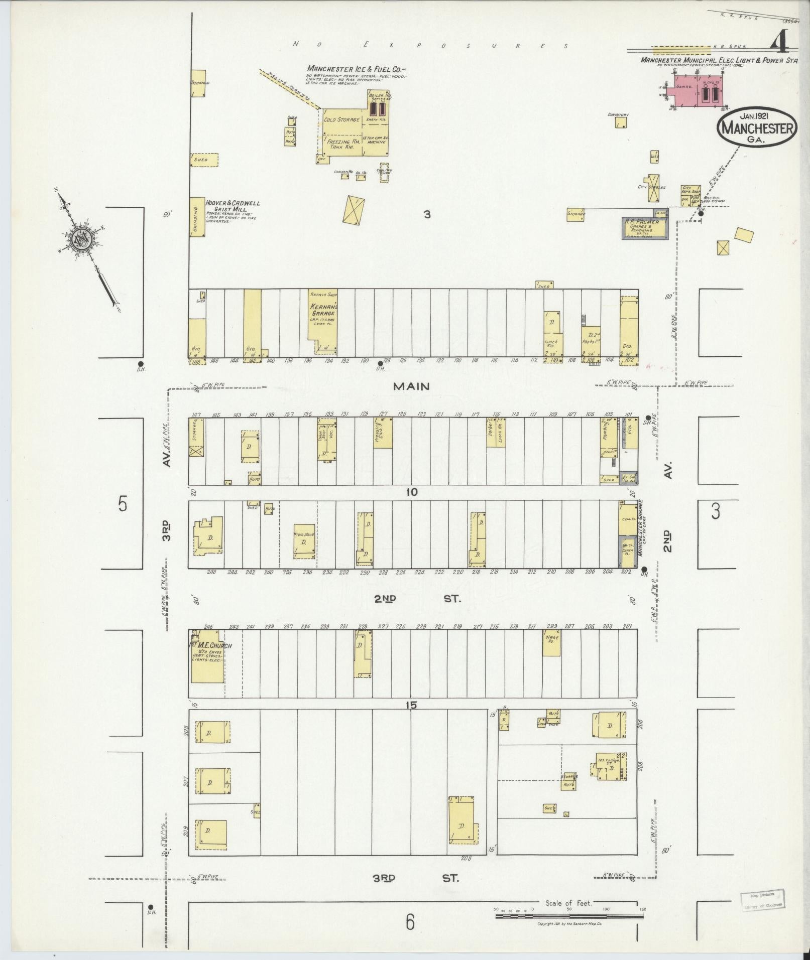 Sanborn Fire Insurance Map from Manchester, Meriweather County, Georgia (1921), Sheet #0004 - Complete Map Set gallery image, historic Sanborn map, vintage wall art, Georgia Georgia
