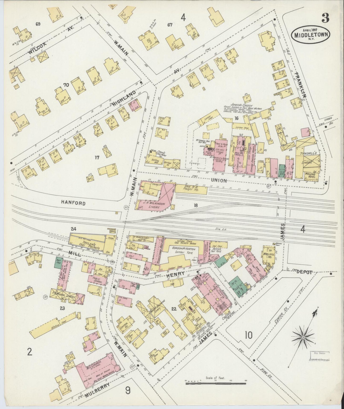 Sanborn Fire Insurance Map from Middletown, Orange County, New York (1897), Sheet #0003 - Complete Map Set gallery image, historic Sanborn map, vintage wall art, New York New York